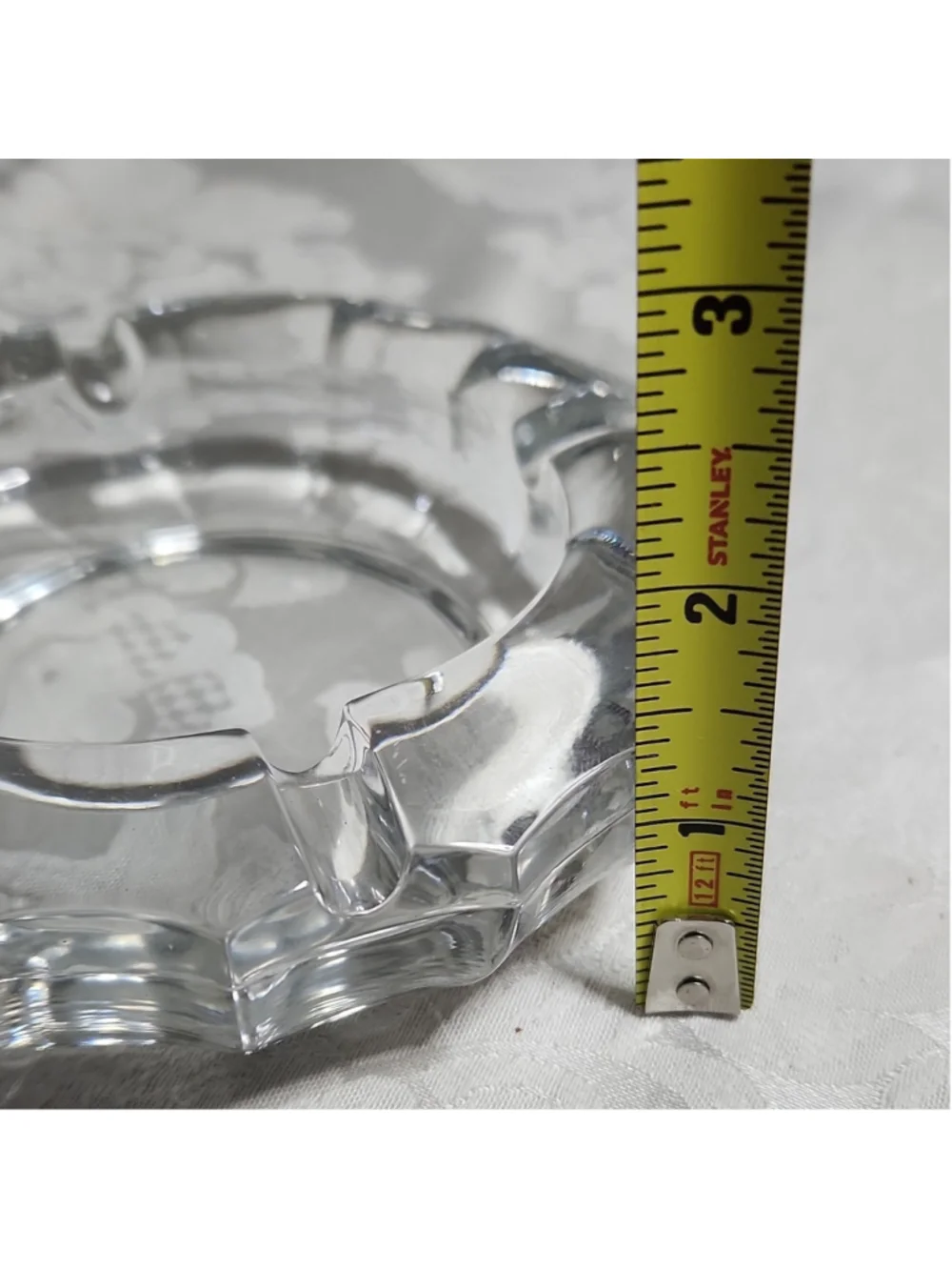 Vintage Crystal Clear Glass Round Ashtray with Cigarette Rests, 5 in Diameter
